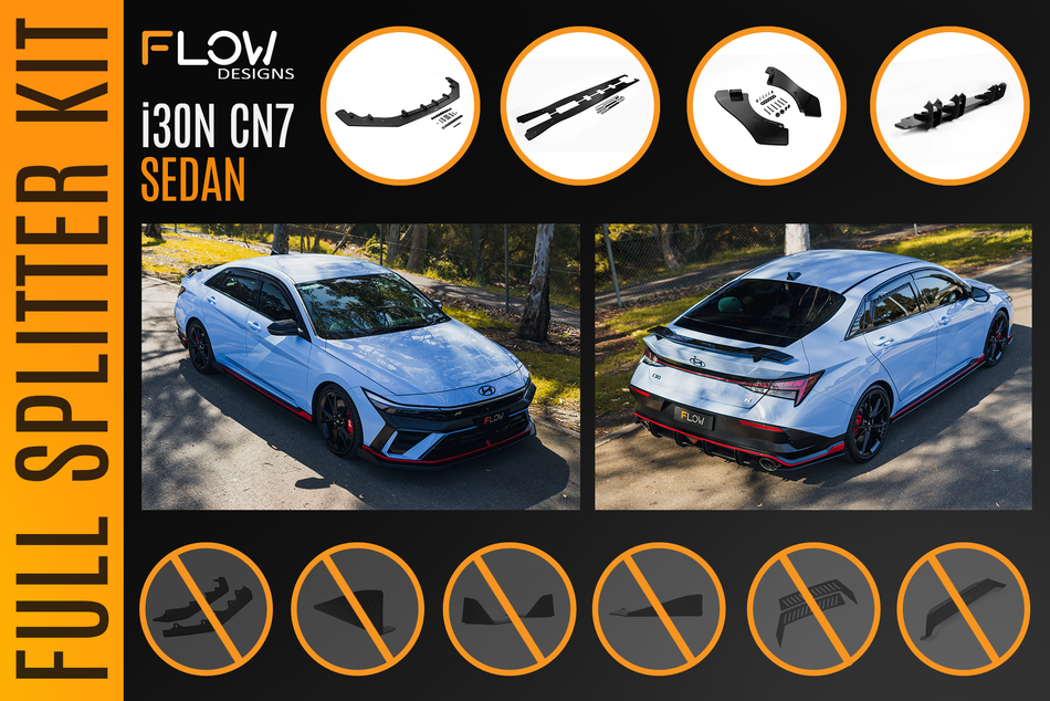 Flow Designs CN7 V2 Elantra N Sedan Facelift V2 - 2024+ Full Lip Splitter Set