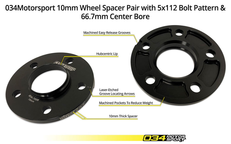 034Motorsport WHEEL SPACER PAIR, 10MM, AUDI 5X112MM WITH 66.5MM CENTER BORE - 034-604-7006