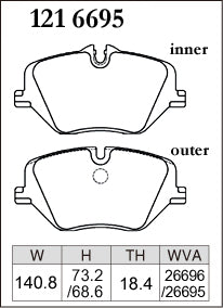 DIXCEL Front Brake Pads - BMW X1 (U11) / X2 (U10) / X3 (G45) / 2 Series Gran Coupe (F74) / 5 Series (G60) / MINI Cooper (J01) / Aceman (J05) / Countryman (U25)