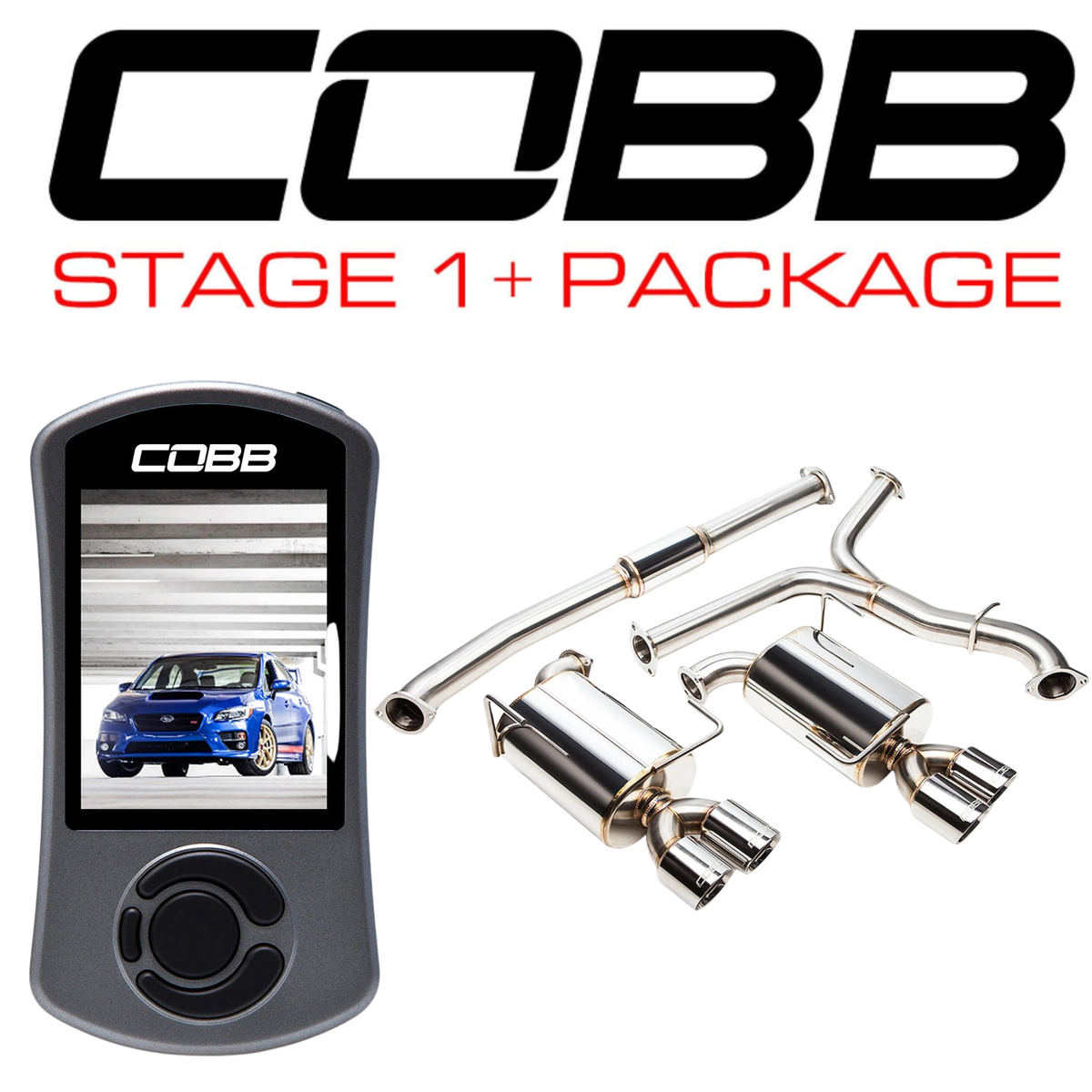 Cobb Stage 1+ Package - Accessport & Cat-Back Exhaust - 15-21 STI /WRX (Australian Spec)