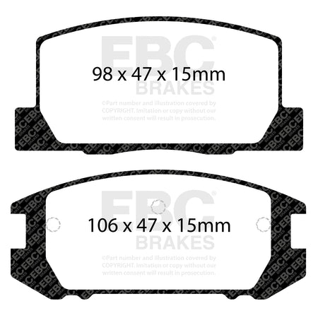 EBC Rear YellowStuff Brake Pads - Toyota Mr2 (DP41107R) — view 2