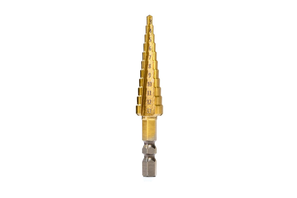 Flow Designs Metric Step Drill Bit : HSS Titanium Coated 3mm – 13mm