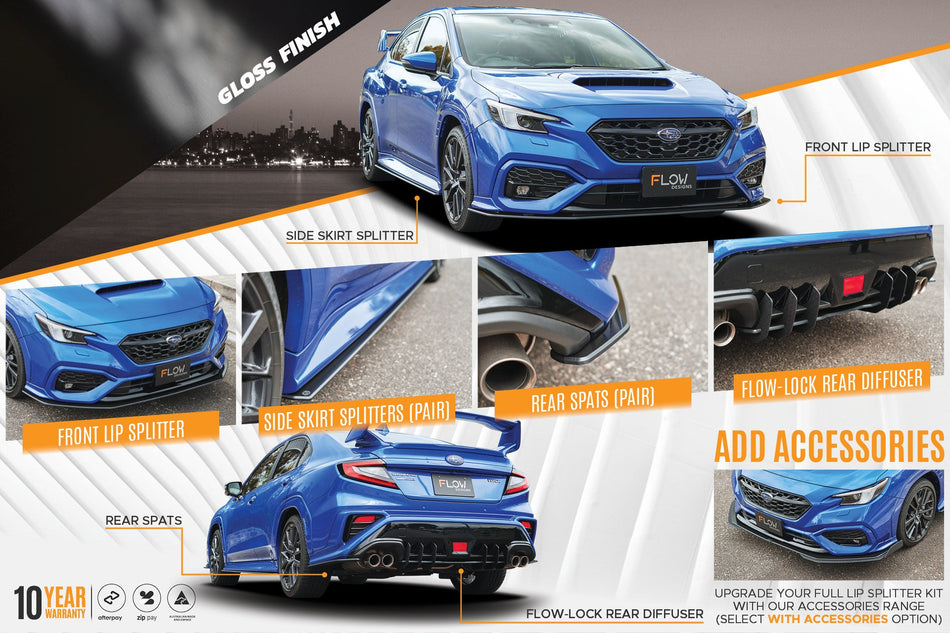 Flow Designs VB WRX Full Lip Splitter Set (GLOSS BLACK)