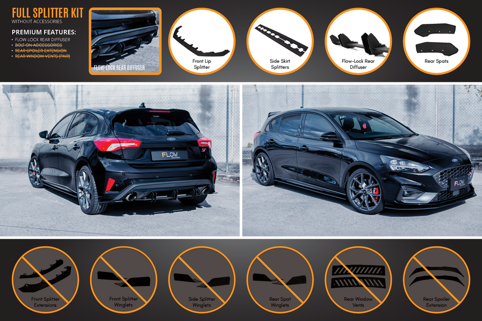 Flow Designs MK4 & MK4.5 Focus ST Full Lip Splitter Set