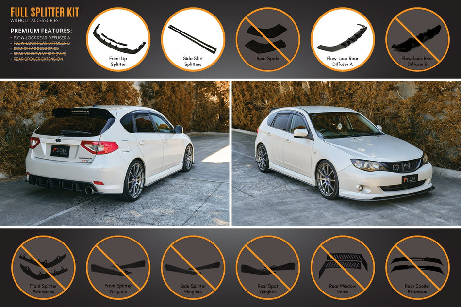 Flow Designs Impreza WRX/RS G3 Hatch PFL Full Lip Splitter Set
