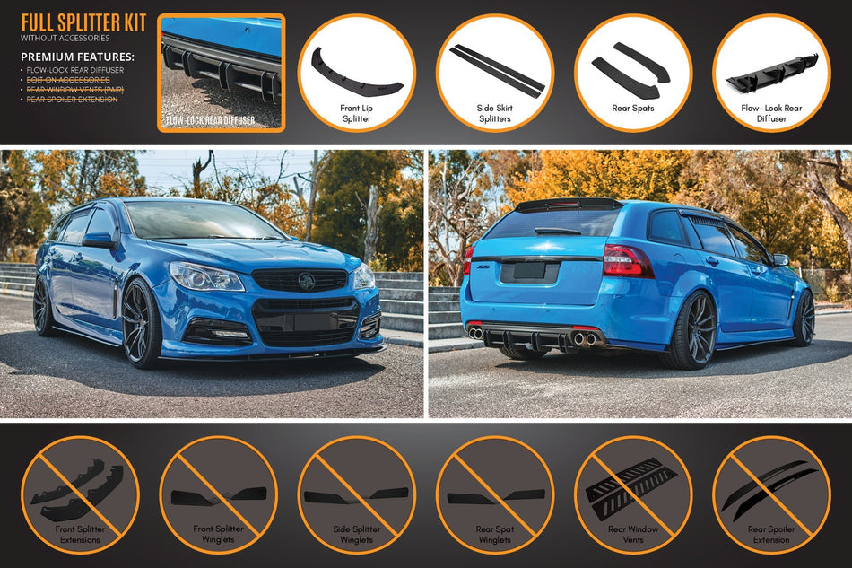 Flow Designs VF Commodore S1 Wagon Full Lip Splitter Set