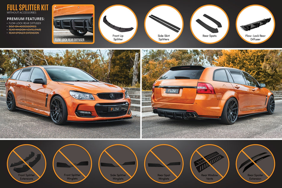 Flow Designs VF Commodore S2 Wagon Full Lip Splitter Set