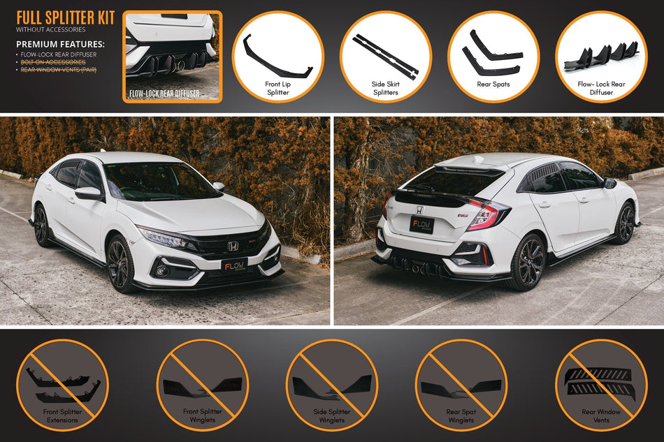 Flow Designs FK4/FK7 Civic RS Hatch FL Full Lip Splitter Set