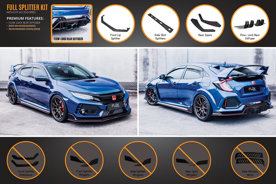 Flow Designs FK8 Civic Type R Full Lip Splitter Set