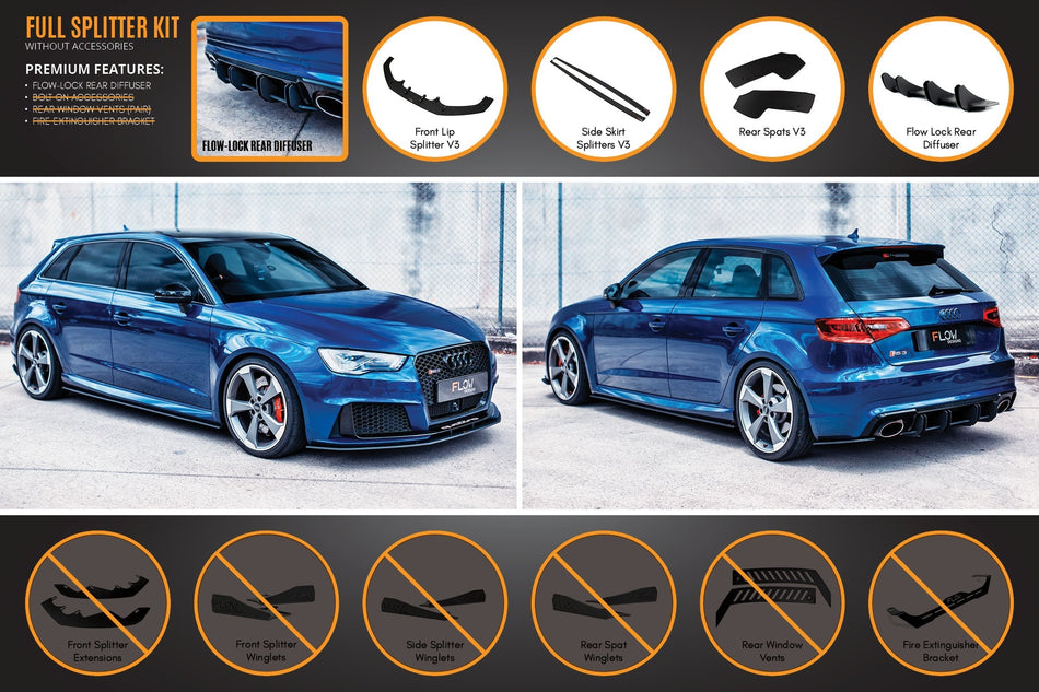 Flow Designs RS3 8V Sportback (Pre-Facelift) Full Lip Splitter Set