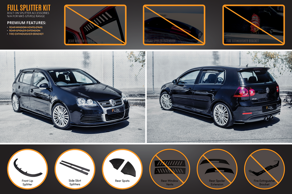 Flow Designs MK5 Golf R32 Full Lip Splitter Set