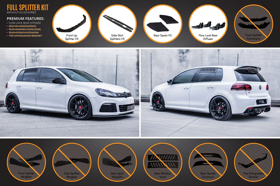 Flow Designs MK6 Golf R Full Lip Splitter Set