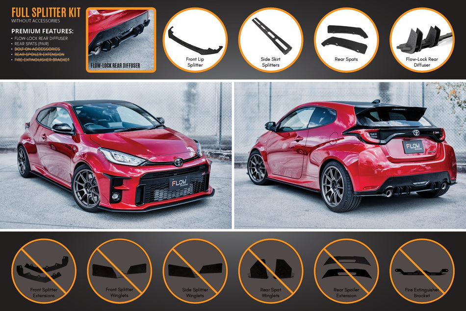 Flow Designs Yaris GR Gen1 Full Lip Splitter Set With Rear Diffuser