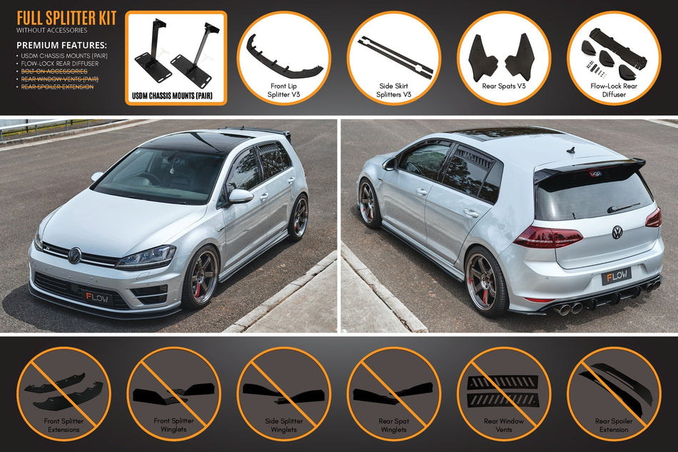 Flow Designs MK7 Golf R (USDM) Full Lip Splitter Set