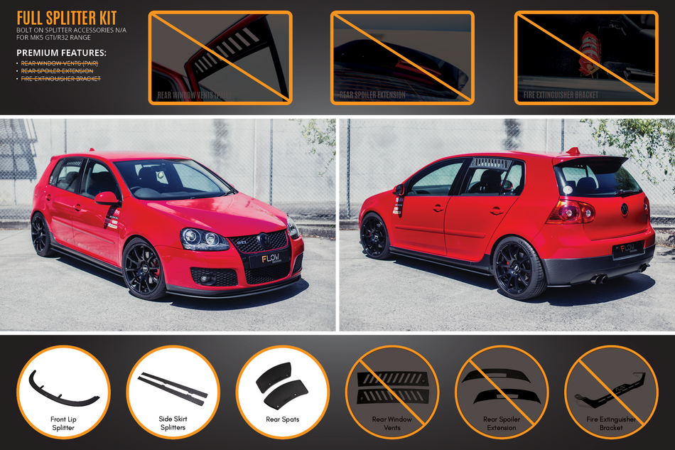 Flow Designs MK5 Golf GTI Full Lip Splitter Set