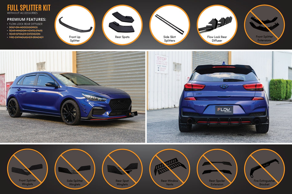 Flow Designs i30 N Line Hatch PD (2018-2023) Full Splitter Lip Set