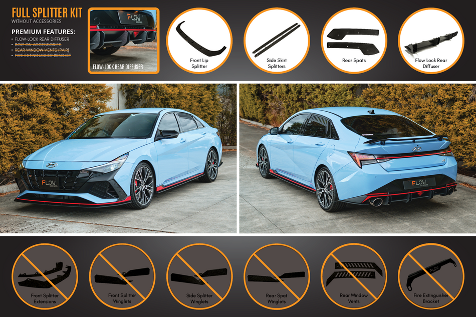 Flow Designs CN7 i30N Sedan 2021-2023 Full Lip Splitter Set