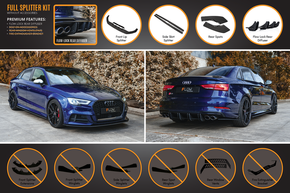 Flow Designs S3 8V Sedan Facelift Full Lip Splitter Set