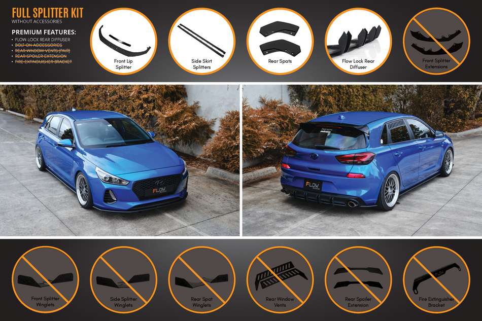 Flow Designs i30 SR Hatch (2017-2018) Full Lip Splitter Set