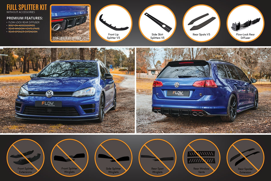 Flow Designs MK7 Golf R Wagon - Full Lip Splitter Set