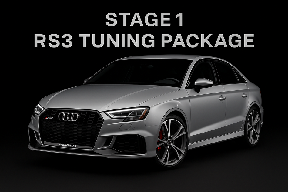 create a product image of a 2020 rs3 on a black background with the text: Stage 1 RS3 Tuning Package