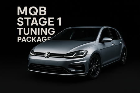 create a product image with a 7.5 golf r on a black background with the text: MQB Stage 1 Tuning Package