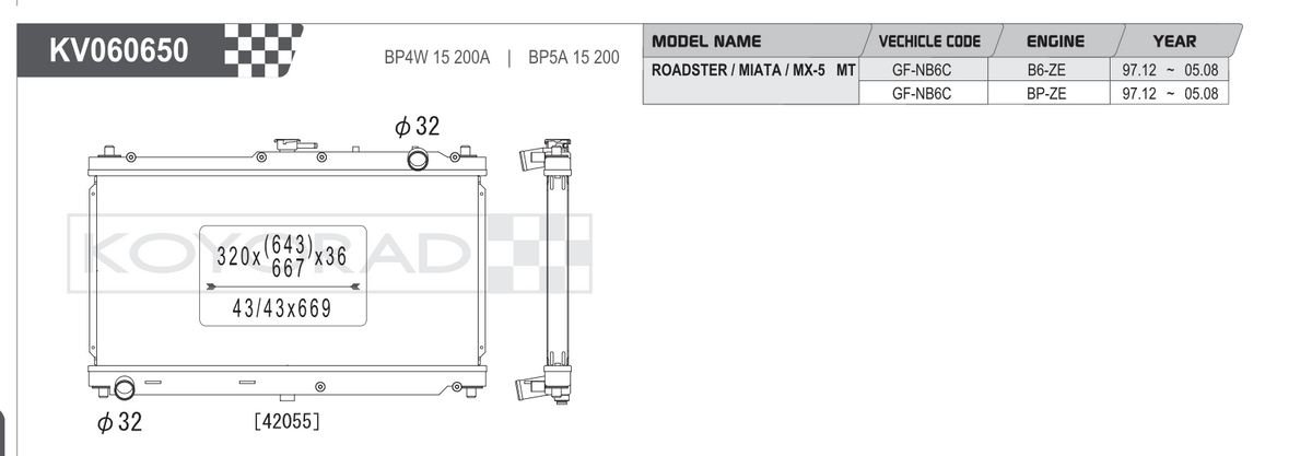 Koyorad Performance Radiator: Mazda MX-5 Miata NB 1.8L MT 1999-2005