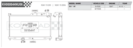 Koyorad Performance Radiator: Mazda RX-7 1.3L Turbo N-FLO Dual Pass 1993-1995
