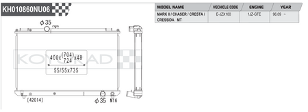 Koyorad Performance Radiator: Toyota Mark II / Chaser / Cresta / Cressida JZX100 1JZ-GTE MT 1996+