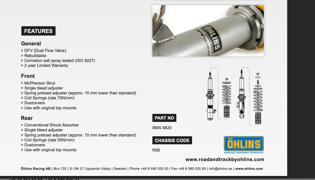 Ohlins Road & Track Coilovers - Mini Cooper / Cooper S R56