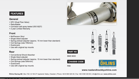 Ohlins Road & Track Coilovers - Mini Cooper / Cooper S R56